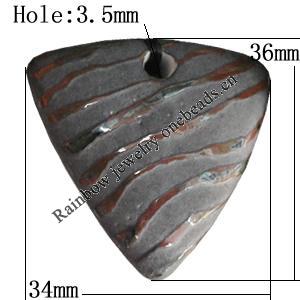 Porcelain Pendants，Triangle 36x34mm Hole:3.5mm, Sold by Bag 