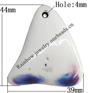 Porcelain Pendants，44x39mm Hole:4mm, Sold by Bag 