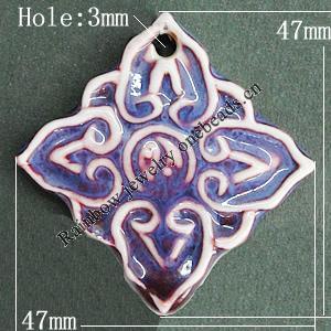 Porcelain Pendants，Diamond 47x47mm Hole:3mm, Sold by Bag 