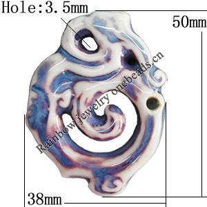 Porcelain Pendants，50x38mm Hole:3.5mm, Sold by Bag 