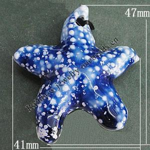 Porcelain Pendants，Star 47x41mm Hole:3.5mm, Sold by Bag 