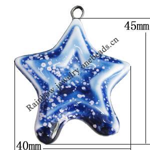 Porcelain Pendants，Star 45x40mm, Sold by Bag 