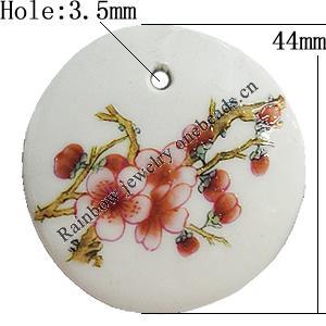Porcelain Pendants，Flat Round 44mm Hole:3.5mm, Sold by Bag 