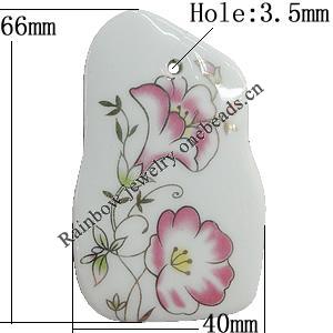 Porcelain Pendants，Nugget 66x40mm Hole:3.5mm, Sold by Bag 