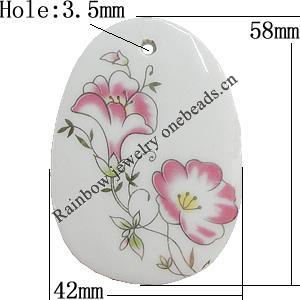 Porcelain Pendants，58x42mm Hole:3.5mm, Sold by Bag 