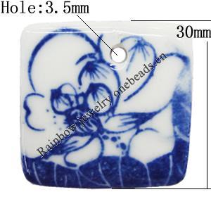 Porcelain Pendants，Square 30mm Hole:3.5mm, Sold by Bag 