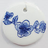 Porcelain Pendants，Flat Round 40mm Hole:3.5mm, Sold by Bag 