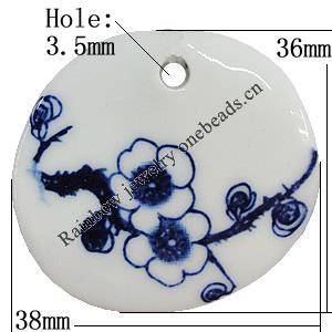 Porcelain Pendants，36x38mm Hole:3.5mm, Sold by Bag 
