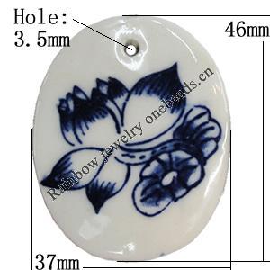 Porcelain Pendants，Flat Oval 46x37mm Hole:3.5mm, Sold by Bag 