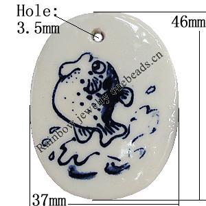 Porcelain Pendants，Flat Oval 46x37mm Hole:3.5mm, Sold by Bag 