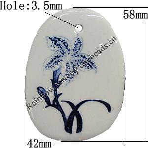 Porcelain Pendants，58x42mm Hole:3.5mm, Sold by Bag 