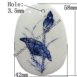 Porcelain Pendants，58x42mm Hole:3.5mm, Sold by Bag 