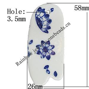 Porcelain Pendants，Nugget 58x26mm Hole:3.5mm, Sold by Bag 