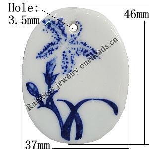 Porcelain Pendants，Flat Oval 46x37mm Hole:3.5mm, Sold by Bag 