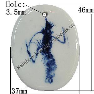 Porcelain Pendants，Flat Oval 46x37mm Hole:3.5mm, Sold by Bag 