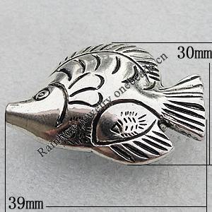 Jewelry findings, CCB Plastic Beads Antique Silver, Fish 39x30mm Hole:2mm, Sold by Bag