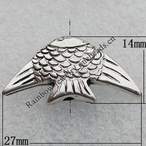 Jewelry findings, CCB Plastic Beads Antique Silver, Fish 27x14mm Hole:2mm, Sold by Bag