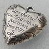 Jewelry findings, CCB Plastic Pendant Antique Silver, Heart 27x25mm Hole:2.5mm, Sold by Bag