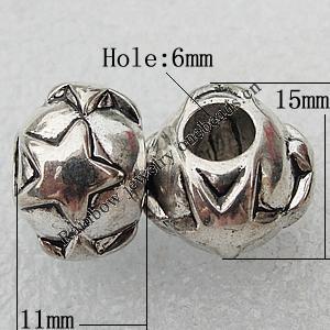Jewelry findings, CCB Plastic Beads Antique Silver, 15x11mm Hole:6mm, Sold by Bag