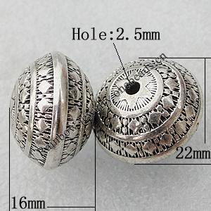 Jewelry findings, CCB Plastic Beads Antique Silver, 22x16mm Hole:2.5mm, Sold by Bag