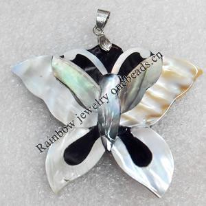 Abalone Shell Pendant，Butterfly, 57x47mm, Hole:Approx 2mm, Sold by PC 