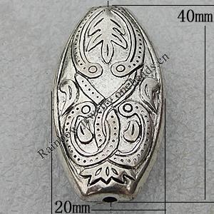 Jewelry findings, CCB Plastic Beads Antique Silver, Flat Oval 40x20mm Hole:2.5mm, Sold by Bag