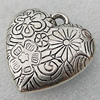 Jewelry findings, CCB Plastic Pendant Antique Silver, Heart 34x34mm Hole:3.5mm, Sold by Bag