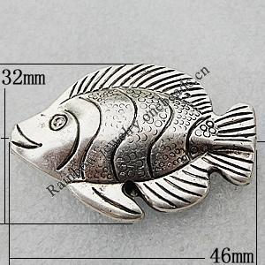 Jewelry findings, CCB Plastic Beads Antique Silver, Fish 46x32mm Hole:2mm, Sold by Bag