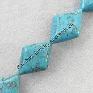 Turquoise Beads，Diamond, 20x28mm, Hole:Approx 1mm, Sold by PC