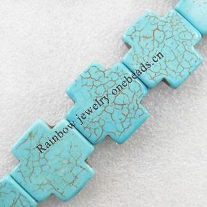 Turquoise Beads，Cross, 26mm, Hole:Approx 1mm, Sold by PC