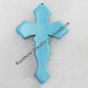 Turquoise Pendant，Cross, 49x75mm, Hole:Approx 1mm, Sold by PC