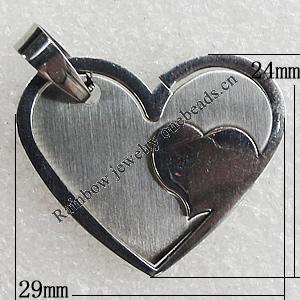 Stainless Steel Pendant, Heart 29x24mm Hole:2mm, Sold by Bag