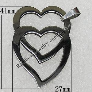 Stainless Steel Pendant, Heart 41x27mm, Sold by Bag
