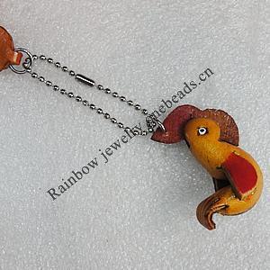 Cotton Cord Mobile Chain with Cowhide Pendants, Chicken Size:39x24mm, 7.1-Inch, Sold by Strand