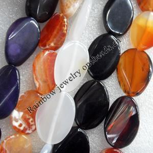 Agate Beads, Flat Oval, Mix Colour, 20x30mm, Hole:Approx 1mm, Length:15.7-inch, Sold by Group