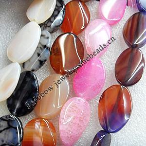 Agate Beads, Flat Oval, Mix Colour, 20x30mm, Hole:Approx 1mm, Length:15.7-inch, Sold by Group