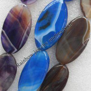 Agate Beads, Flat Oval, Mix Colour, 25x48mm, Hole:Approx 1mm, Length:15.7-inch, Sold by Group