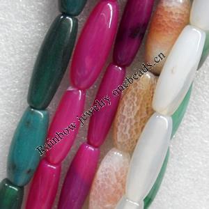 Agate Beads, Oval, Mix Colour, 10x33mm, Hole:Approx 1mm, Length:15.7-inch, Sold by Group