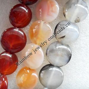 Agate Beads, Flat Round, Mix Colour, 22mm, Hole:Approx 1mm, Length:15.7-inch, Sold by Group