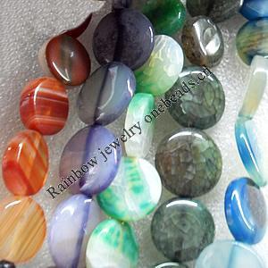 Agate Beads, Flat Round, Mix Colour, 25mm, Hole:Approx 1mm, Length:15.7-inch, Sold by Group