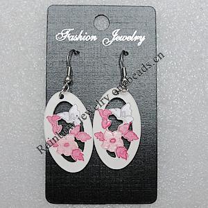 Ceramics Earring, Flat Oval 36x21mm, Sold by Group