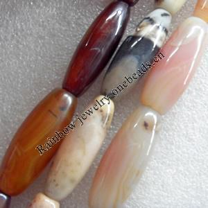 Agate Beads, Oval, Mix Colour, 15x40mm, Hole:Approx 1mm, Length:15.7-inch, Sold by Group