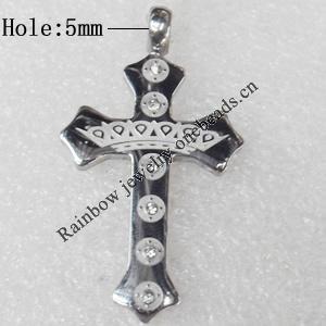 Stainless Steel Pendant, Cross, 26x47mm, Hole:Approx 5mm, Sold by PC