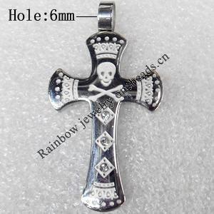 Stainless Steel Pendant, Cross, 24x43mm, Hole:Approx 6mm, Sold by PC