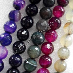 Agate Beads, Faceted Round, Mix Colour, 8mm, Hole:Approx 1mm, Length:15.7-inch, Sold by Group