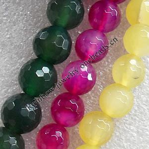 Agate Beads, Faceted Round, Mix Colour, 14mm, Hole:Approx 1mm, Length:15.7-inch, Sold by Group