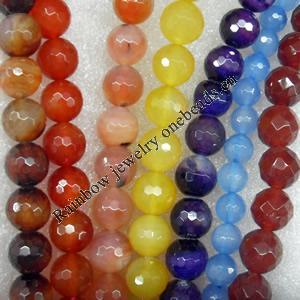 Agate Beads, Faceted Round, Mix Colour, 16mm, Hole:Approx 1mm, Length:15.7-inch, Sold by Group