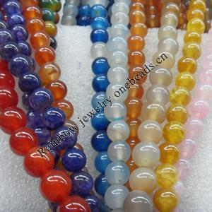 Agate Beads, Round, Mix Colour, 12mm, Hole:Approx 1mm, Length:15.7-inch, Sold by Group