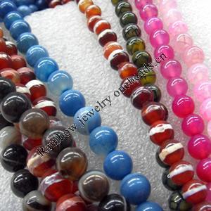 Agate Beads, Round, Mix Colour, 10mm, Hole:Approx 1mm, Length:15.7-inch, Sold by Group