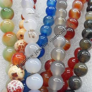 Agate Beads, Round, Mix Colour, 12mm, Hole:Approx 1mm, Length:15.7-inch, Sold by Group